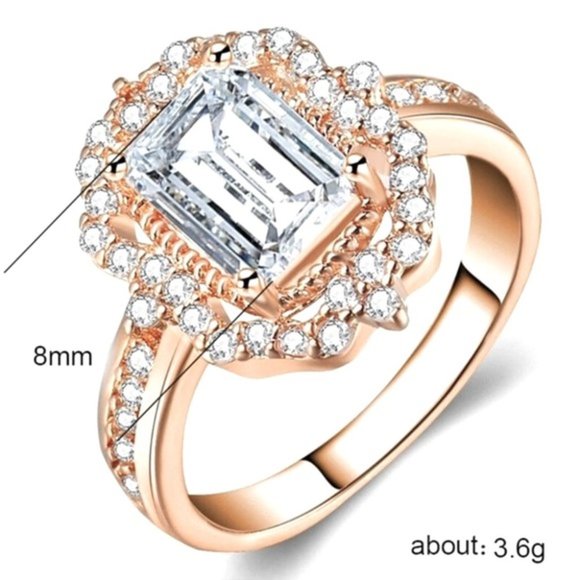 New Regency Bridgeton Era 14k Rose Gold 925 Silver Emerald Cut Diamond Ring - Picture 4 of 4